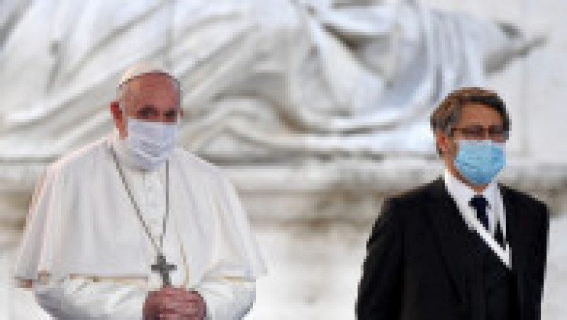 Papa Francisc și rabinul-șef al Franțe
i, Haim Korsia, la ceremonia pentru pace din Piața Campidoglio din Roma, la 20 octombrie 2020 Foto: Profimedia | Poza 5 din 7