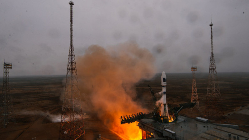 Imagini surprinse de la lansarea rachetei Soyuz. Foto: Twitter / Roscosmos