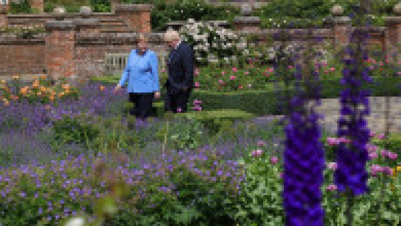 Merkel și Johnson discută la o plimbare prin grădința reședinței de la Chequers Foto: Profimedia | Poza 11 din 22