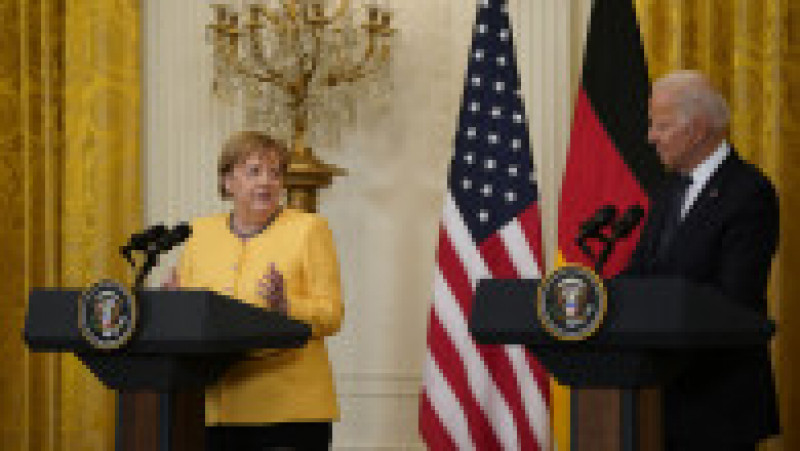 Cancelarul german Angela Merkel în conferința de presă din timpul ultimei sale vizite oficiale cu un președinte american. Sursă foto: Profimedia Images | Poza 31 din 41
