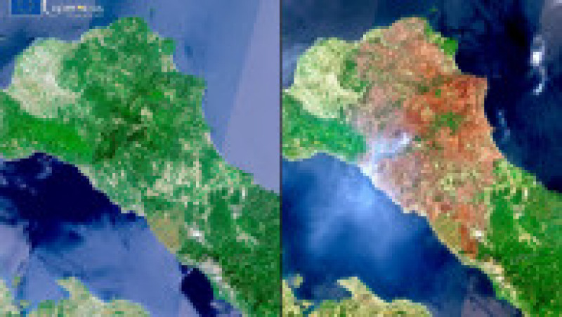 Nordul insulei Evia, înainte și după incendii. Foto: European Union, Copernicus Sentinel-2 imagery | Poza 4 din 4