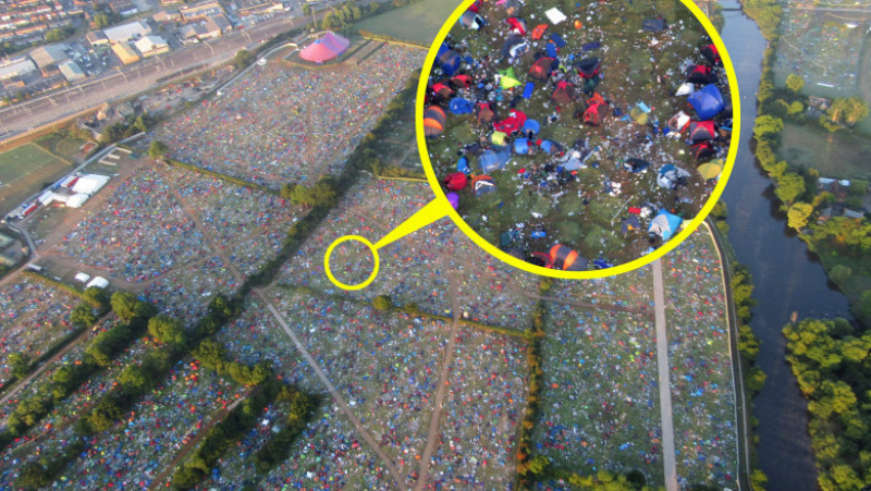 Mii de corturi abandonate și o mare de gunoaie rămase după un festival din Anglia. FOTO: Profimedia Images