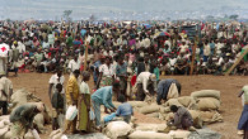 90.000 de refugiați rwandezi așteaptă să primească mâncare de la Crucea Roșie, pe 20 mai 1994, într-o tabără din Tanzania. Sursa foto: Profimedia Images | Poza 8 din 31