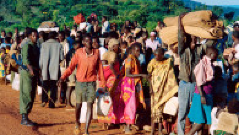Refugiați din Rwanda, verificați la granița cu Zair (azi Republica Democrată Congo), înainte de a fi trimiși într-o tabără. 19 aprilie 1994. Sursa foto:Profimedia Images | Poza 6 din 31