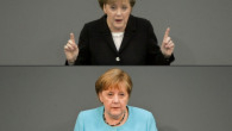 Angela Merkel, la primul discurs în Bundestag în calitate de cancelar, în 2005 (sus) vs Angela Merkel în Bundestag în 2021 Foto: Profimedia Images | Poza 40 din 41