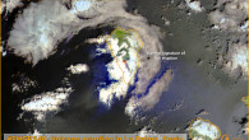 Satelitul Sentinel 2 a surprins erupția vulcanului din La Palma. Foto: CopernicusEMS/ Twitter | Poza 2 din 7
