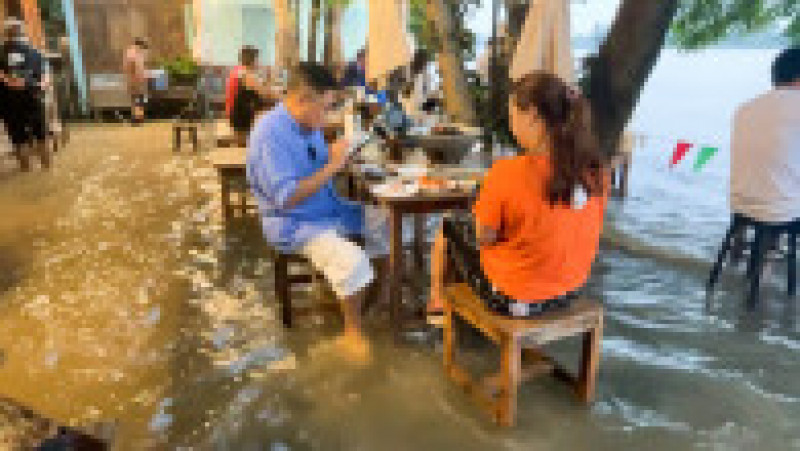 Restaurantul lui Titiporn atrage turiști pe bandă rulantă, care preferă să stea la masă cu picioarele în apă. FOTO: Profimedia Images | Poza 6 din 16