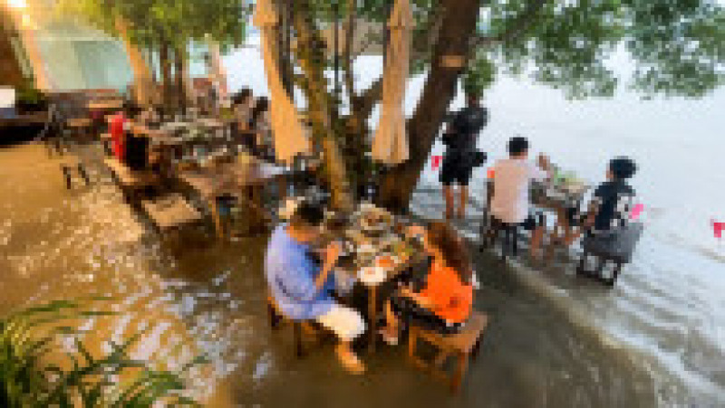 Restaurantul lui Titiporn atrage turiști pe bandă rulantă, care preferă să stea la masă cu picioarele în apă. FOTO: Profimedia Images | Poza 7 din 16