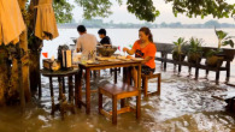 Restaurantul lui Titiporn atrage turiști pe bandă rulantă, care preferă să stea la masă cu picioarele în apă. FOTO: Profimedia Images | Poza 1 din 16