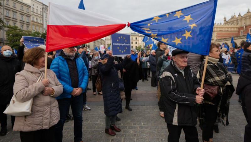 Manifestație la Cracovia. Polonezii vor să rămână membri UE Foto: Profimedia Images