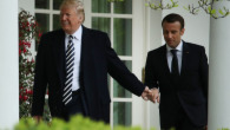 WASHINGTON, DC - APRIL 24: U.S President Donald Trump and French President Emmanuel Macron walk to the Oval Office after an arrival ceremony at the White House April 24, 2018 in Washington, DC. Trump is hosting Macron for a two-day official visit that included dinner at George Washington