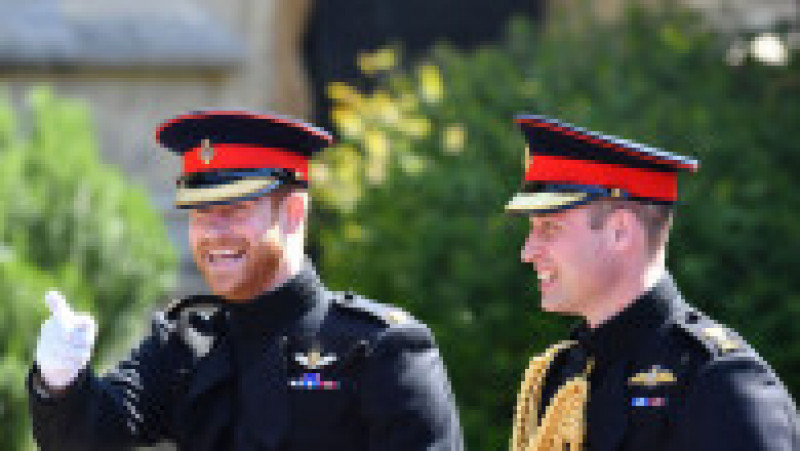 WINDSOR, UNITED KINGDOM - MAY 19: Prince Harry walks with his best man Prince William, Duke of Cambridge, as they arrive at St George