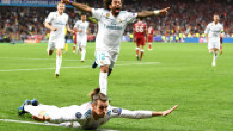 KIEV, UKRAINE - MAY 26: Gareth Bale of Real Madrid celebrates scoring his side