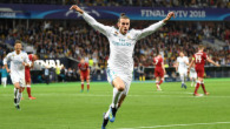 KIEV, UKRAINE - MAY 26: Gareth Bale of Real Madrid celebrates scoring his side