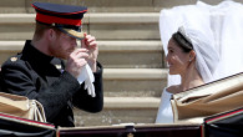 WINDSOR, UNITED KINGDOM - MAY 19: Prince Harry, Duke of Sussex and the Duchess of Sussex depart after their wedding ceremonyat St George
