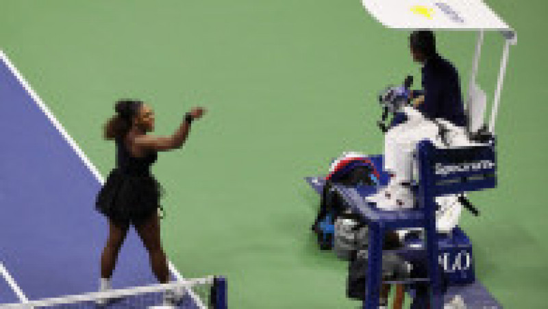 NEW YORK, NY - SEPTEMBER 08: Serena Williams of the United States argues with umpire Carlos Ramos during her Women