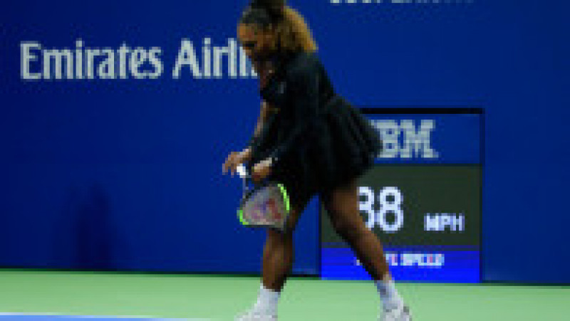 NEW YORK, NY - SEPTEMBER 08: Serena Williams of the United States walks off after smashing her racket during her Women
