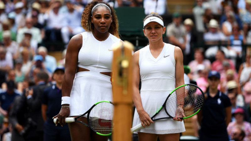 LONDON, ENGLAND - JULY 13: Serena Williams of The United States and Simona Halep of Romania pose for a photo prior to their Ladies' Singles final match during Day twelve of The Championships - Wimbledon 2019 at All England Lawn Tennis and Croquet Club on July 13, 2019 in London, England. (Photo by Shaun Botterill/Getty Images)