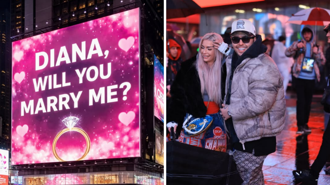 Lino Golden a făcut marele pas! Artistul și-a cerut iubita în căsătorie în Times Square, la New York