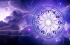 Zodiac signs inside of horoscope circle. Astrology in the sky with many stars and moons astrology and horoscopes concept