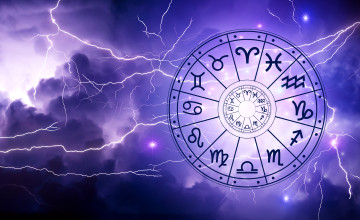 Zodiac signs inside of horoscope circle. Astrology in the sky with many stars and moons astrology and horoscopes concept