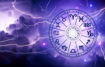 Zodiac signs inside of horoscope circle. Astrology in the sky with many stars and moons astrology and horoscopes concept