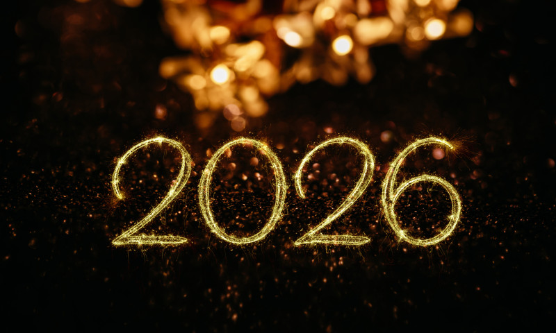Happy New Year 2026 Written in Sparkling Light