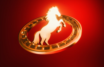 Chinese New year Golden Horse Zodiac Symbol On Red Background