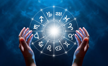 Zodiac signs inside of horoscope circle. Astrology in the sky with many stars and moons astrology and horoscopes concept