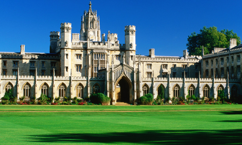St John's College across lawn, Cambridge, Cambridgeshire, England, United Kingdom, Europe