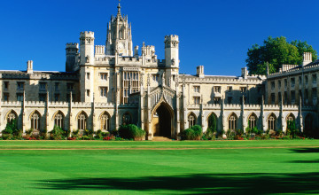 St John's College across lawn, Cambridge, Cambridgeshire, England, United Kingdom, Europe