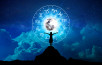 Zodiac signs inside of horoscope circle. Astrology in the sky with many stars and moons astrology and horoscopes concept