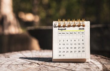 Calendar page August of the year 2026 on a natural background, with copy space and business design.