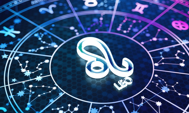 Leo Zodiac Sign Icon on Glowing Blue Astrology Wheel