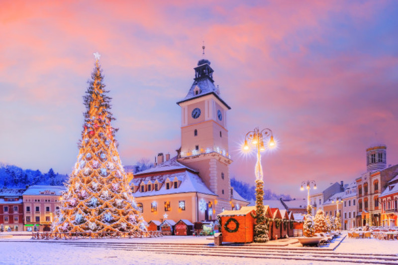 Brasov, Romania. Christmas market at Old Town Square.
